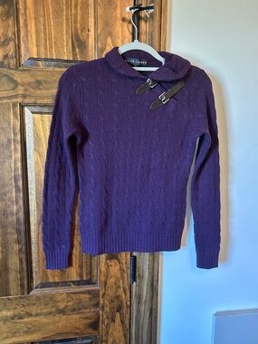 Ralph Lauren Deep Purple Cable-Knit Toggle Turtleneck Sweater